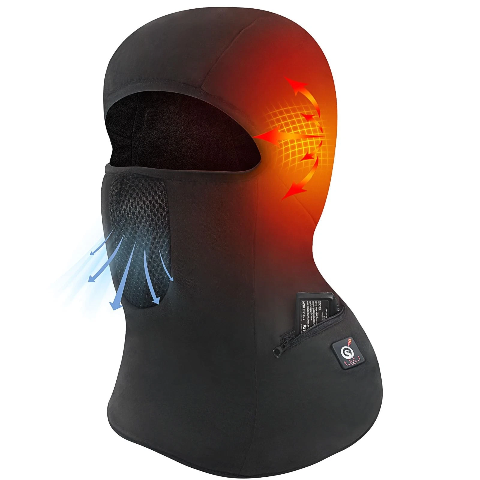 Heated Balaclava for Men & Women,Electric Ski Mask with Large, Black