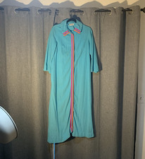 Vintage Evelyn Pearson Women  s Blue Solid Fleece Front Robe 3/4 Sleeve Size M