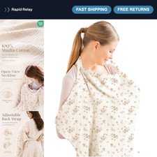 Muslin Nursing Cover for Breastfeeding - Adjustable Rigid Hoop, Lightweight  Br