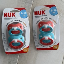 NUK Orthodontic 2 pack Pacifiers 6-18 Months Silicone Coral Blue handles X2 Read