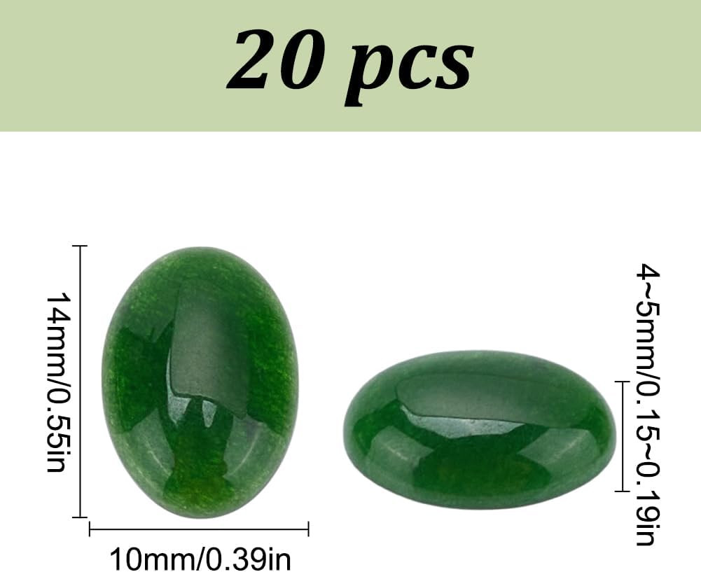 20Pcs Green Natural Oval Moss Stone 0.55 Inch Oval Cabochon Flatback Gemstones Q