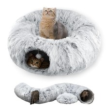 Cat Tunnel Bed for Indoor Cats with Washable Cushion Cat Cave Donut Tunnel with