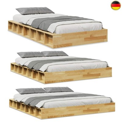 Holzbett Eichenholz Bett Doppelbett Einzelbett Bettgestell mit Lattenrost& Regal
