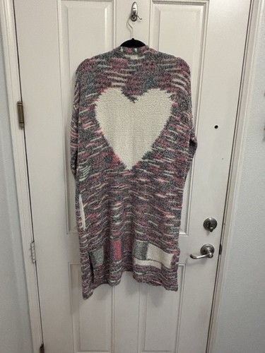 Wildfox Relaxed long line Big Heart Soft Open Cardigan Sweater Loose knit Comfy - Picture 2 of 12