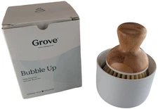 Grove Collaborative Bubble Up Soap Dispenser Dish Brush Set Ceramic Bamboo White