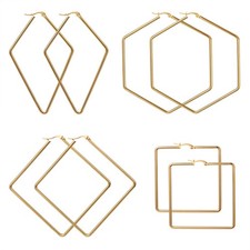 Women's Minimalist Oversized Stainless Steel Gold Plated Geometric Hoop Earrings