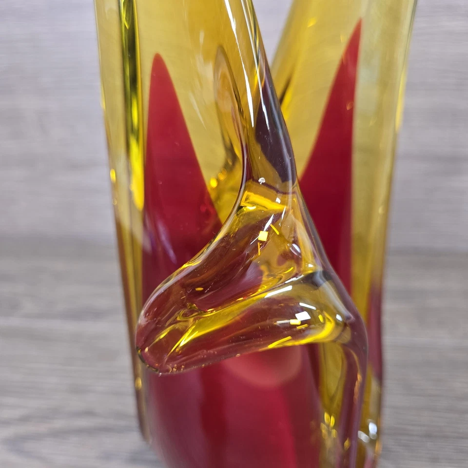 Selenium Art Glass Sculpture Vintage Spanish Murano Style Viartec Red Orange - Image 3 of 4