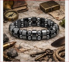 Magnetic Hematite Healing Stretchable Bracelet 2 Line Hematite Therapy Bracelet