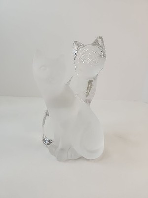 Lenox Crystal  Graceful Embrace  2 Cats Figurine Frosted Clear Kitties Cat 7''