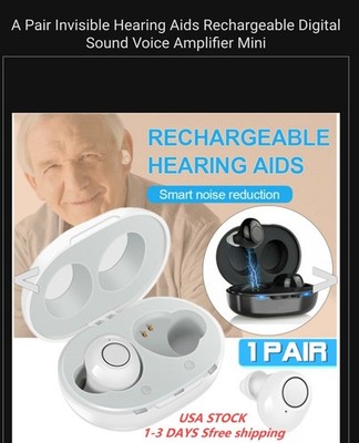A Pair A39 Hearing Aids Rechargeable Digital Sound Voice Mini Amplifier US 