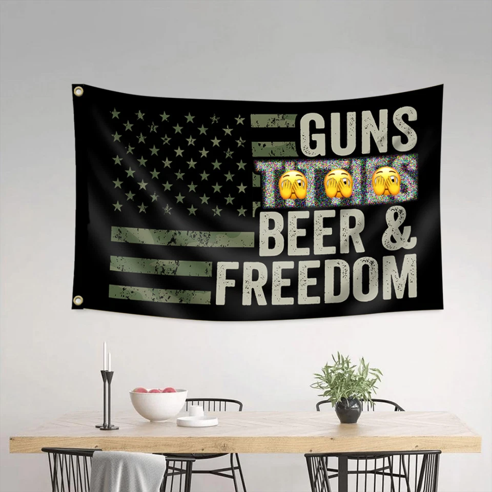 Guns Beer Freedom Flag Patriotic Outdoor Banner for Yard Garage Man Cave - Image 2 of 3