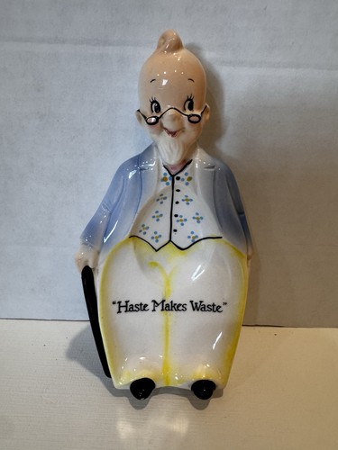 Vintage Enesco Opa Löffelablage "Eile macht Abfall" kitschig MCM Küche 6,5"
