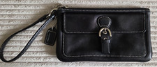 Coach Bleeker Black Leather Wristlet Vintage Front Buckle Closure 7.5" x 4.5"