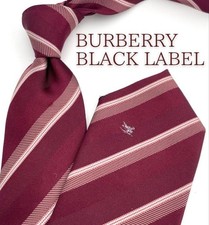 Auth Burberry Black Label Silk Tie Bordeaux Regimental Stripe Horse Logo