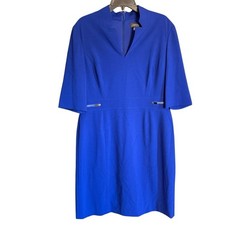 Tahari Deep Royal Blue Classic Knee-Length Dress w/ Zipper Accents Size 14
