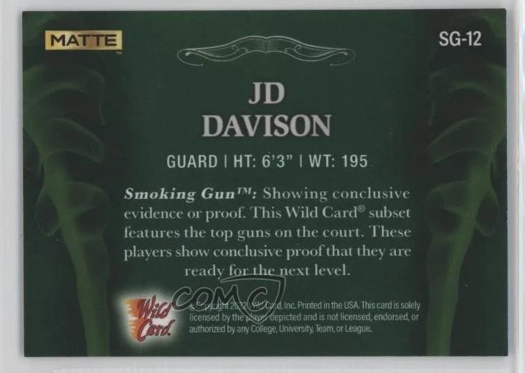 2022 Wild Card Matte Draft Smoking Gun Chase Green - Smoke /8 JD Davison #SG-12 - Image 2 of 2