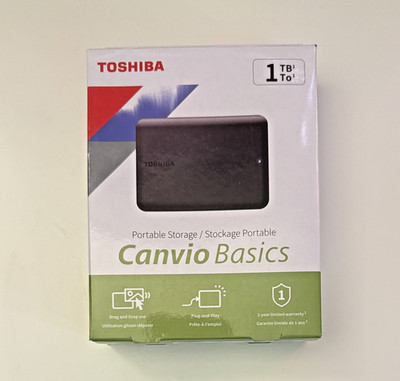 Toshiba Canvio Basics 1TB Portable External Hard Drive USB 3.0, Black - HDTB510X