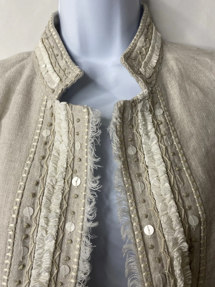 Blazer Chico’s Mujer Lino Talla 2 Vintage Adorno Indio Cottagecore Folk Foto 3 de 4