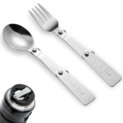 2pcs Replacement Spoon & Fork for Thermos, Stainless Steel Foldable Spoon & D...