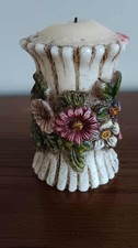 VTG Carved Sculpted Painted Floral Pillar Candle 4&rdquo; Tall
