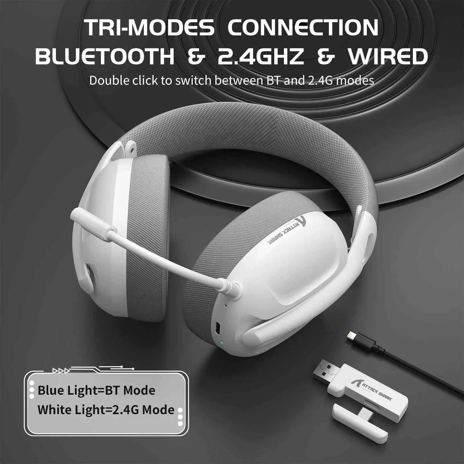 ATTACK SHARK L80 Ultra-Light Tri-Mode Gaming Headset Lightweight Wireless