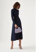 AJE  Dress Black Anika Cut Out  Size Large Long Sleeve NWT Midi Winter RRP $545