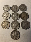 1935-1945 90% Silver Mercury Dimes Silver Coin Lot (10 Dime)-AVG. CIRC $1.00