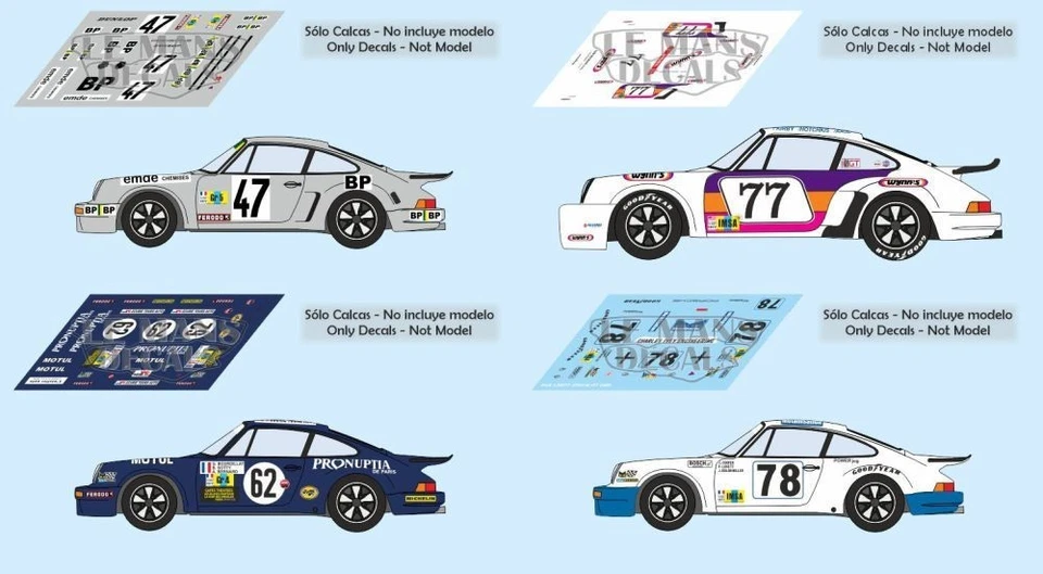 Décal Porsche 911 Carrera RSR Le Mans 1977 1:32 1:43 1:24 1:18 fente... - Photo 1/1