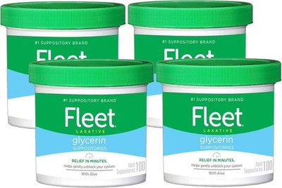 Fleet Glycerin Suppositories 100 Count Each (Pack of 4)