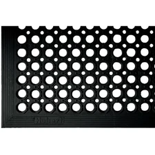 HUBERT® Anti-Fatigue Drainage Mat Black Rubber General Purpose - 5'L x 3'W x