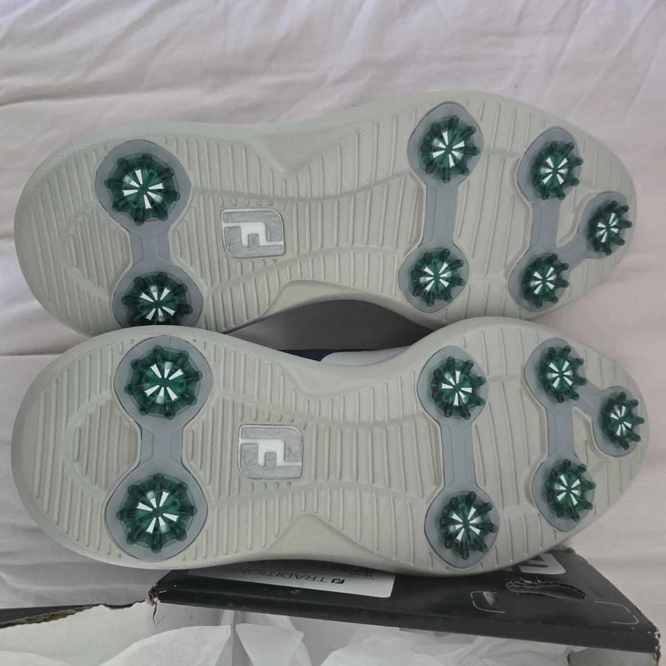 Zapatos de golf FootJoy FJ Traditions para hombre talla 9 cuero blanco azul marino 57901 Foto 4 de 4