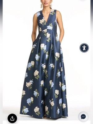 Sachin + Babi Brooklynne Floral br Mikado Gown MARITIME CORSAGE Blue