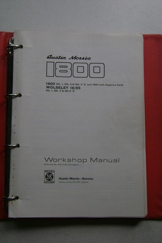 Workshop Manual Austin Morris 1800/Wolseley 18/85 Ringbinder Format - Picture 4 of 4
