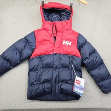 Helly Hansen JR Vision Puffy Jacket Kids 8 Navy Blue Red Hooded Winter 41755-597