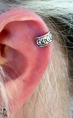 Ear Cuff Moons Stars Earring 925 Sterling Silver Ear Cuff Bohemian Ethnic - 第 1/12 張圖片