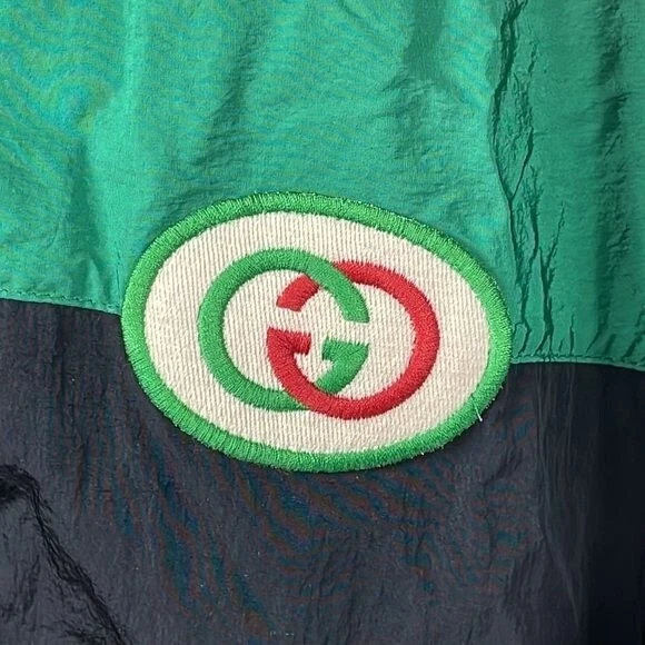 Giacca da pista in nylon oversize Gucci idrorepellente nero verde rosso da uomo taglia M