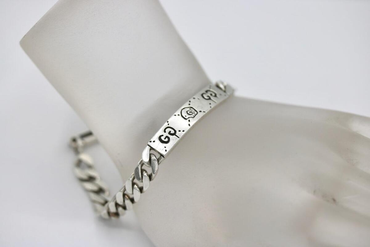 Authentic 925 Sterling Silver Men's Gucci Ghost Bar ID Curb Authentic 925 Sterling Silver Men's Gucci Ghost Bar ID Curb