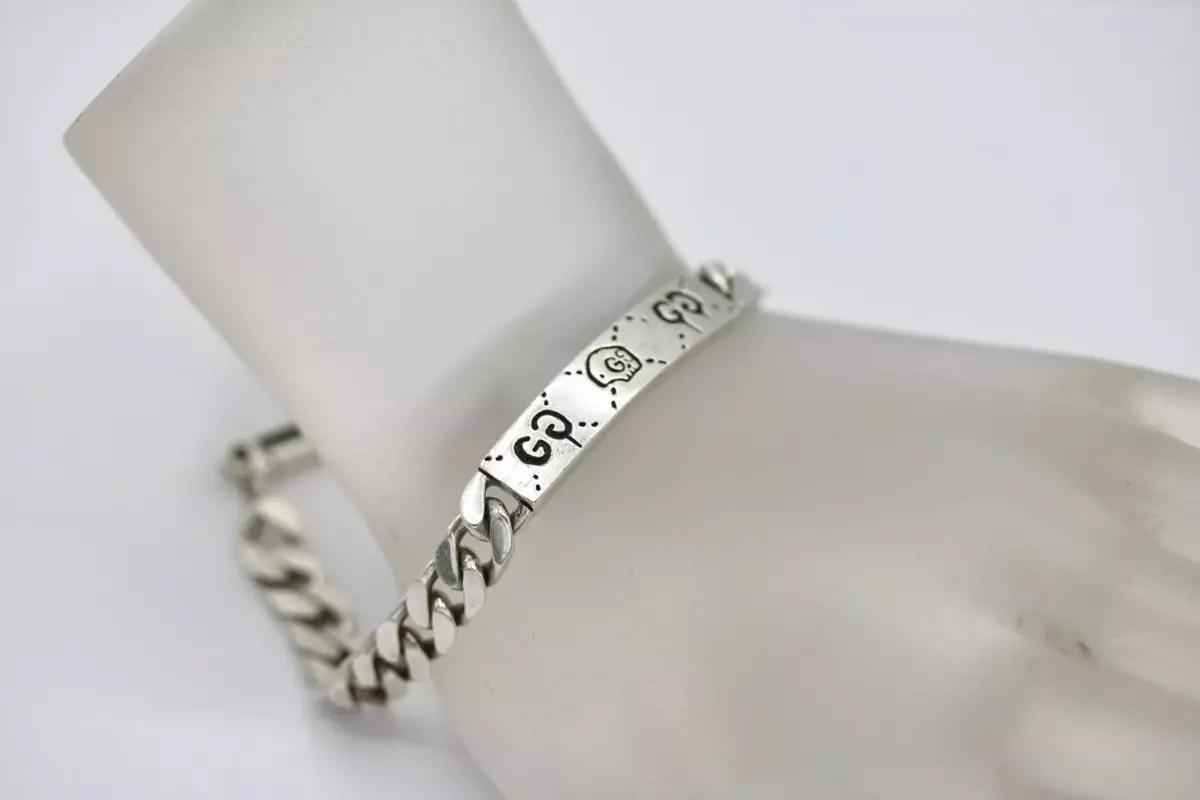 Authentic 925 Sterling Silver Men s Gucci Ghost Bar ID Curb Link