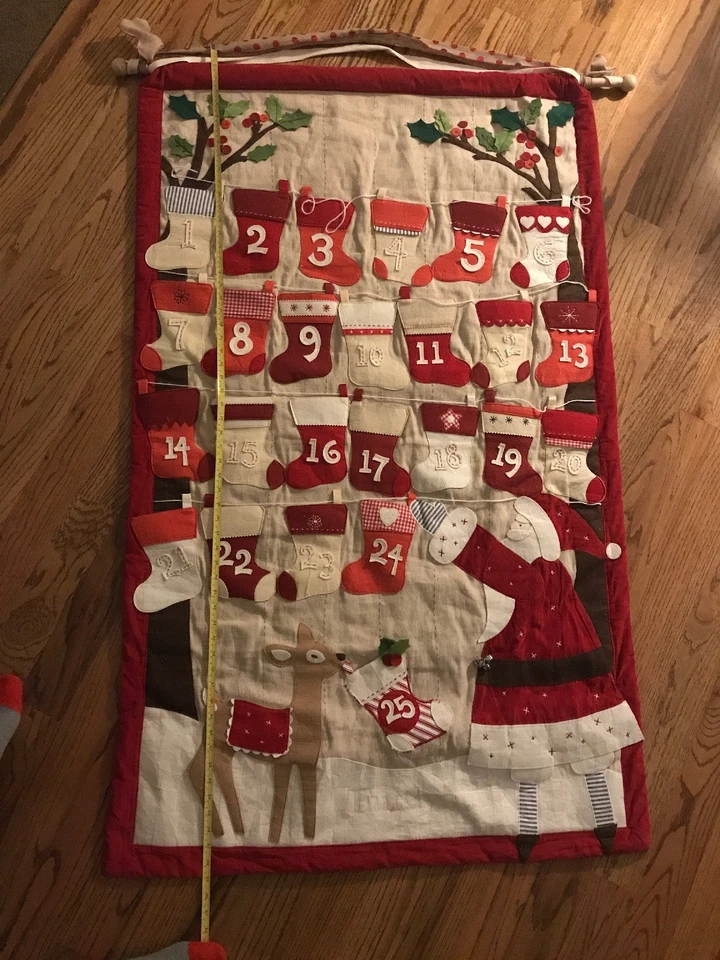 Pottery Barn Kids 25 Pocket Christmas Countdown Advent Calendar Santa Deer - Image 2 of 4