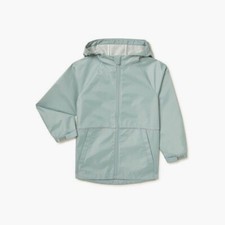 Wonder Nation Girls Full Zip Hooded Rain Jacket, Green, X-Small 4-6