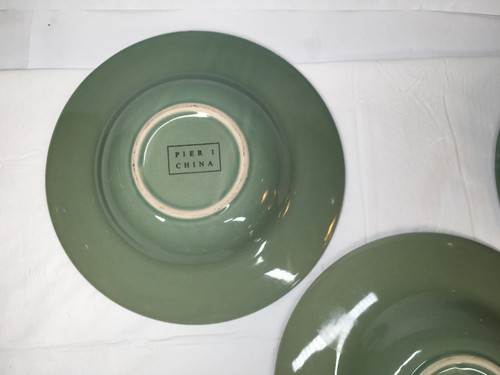 Pier 1 Sage Green 9" Wide Rim Bowls Soup Salad Pasta, Vintage Lot Of 3 Bowls. - Picture 10 of 17