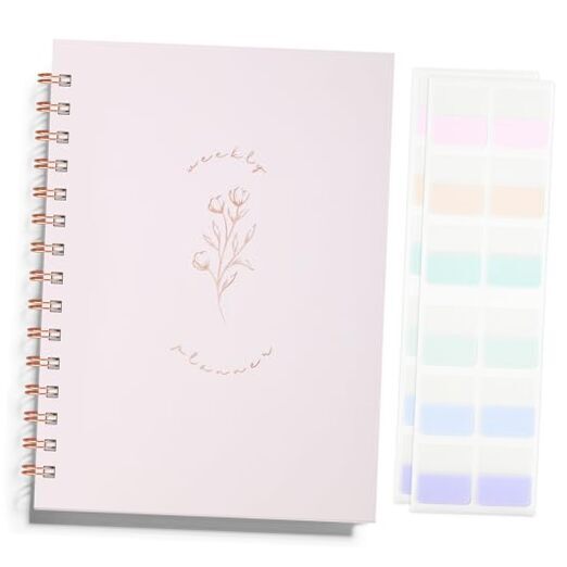 Undated Weekly and Monthly Planner Spiral Bound- Weekly Goals Notebook, C-Pink