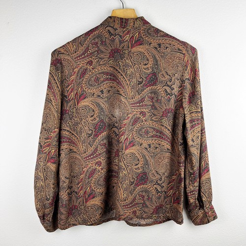 Vintage Leslie Fay braune Paisley Sekretär Bluse Ausschnitt Fliege Damen 12 Petite - Bild 8 von 10