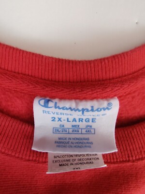 Vintage 90's Champion Red Reverse Weave Sweatshirt. 2XL 48in Chest