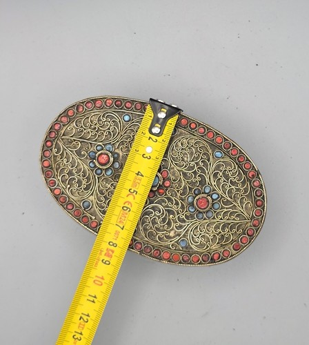 Vintage Tibetische Messingdose Filigranes Dekor mit roten und blauen Perlen - Bild 8 von 8
