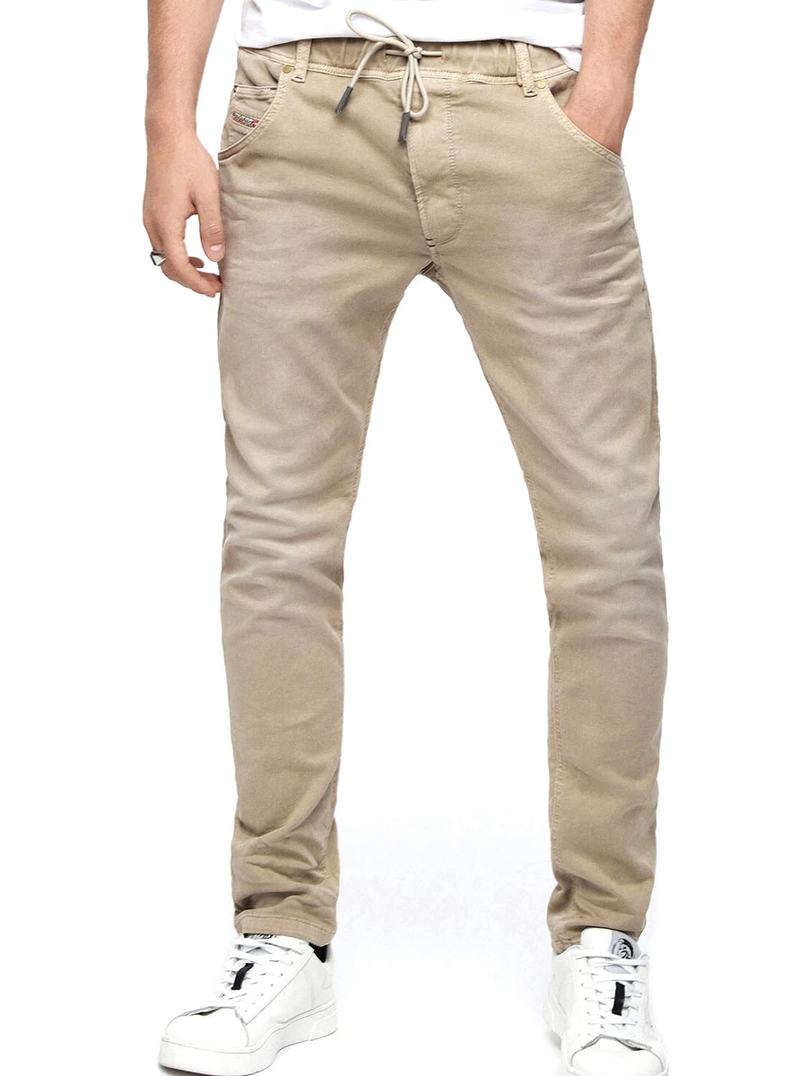 Diesel Mens Tapered Fit Stretch Jogg Jeans Sweat Pants Beige