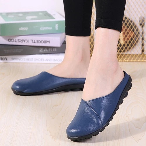 Womens Mules Slip-on Shoes Leather Backless Loafers Casual Flat Shoes Summer - Picture 60 of 61