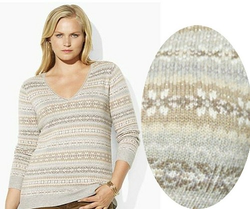 Lauren Ralph Lauren Fair Isle Metallic Tank V-Ausschnitt Pullover Oberteil 1X 2X 149 $