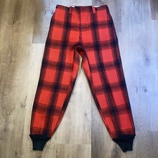 Vintage Boat Sail Drill Hunting Pants Genuine Mens 34 Wool Thick Red Plaid 1960s