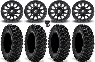 Fuel Vector 14'' Wheels Black 34'' Warrior XT Tires Polaris RZR Turbo S / RS1